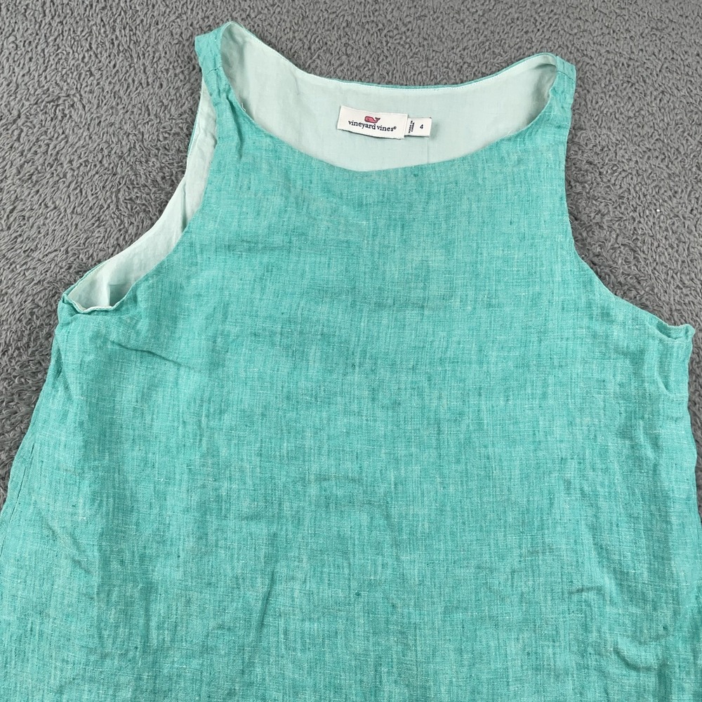 Vineyard Vines Dress Womens 4 Blue Linen Sleeveless Shift Lined Casual Summer